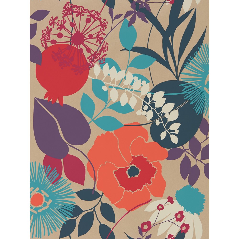 Doyenne Wallpaper 111491 by Harlequin in Tangerine Fuchsia Turquoise